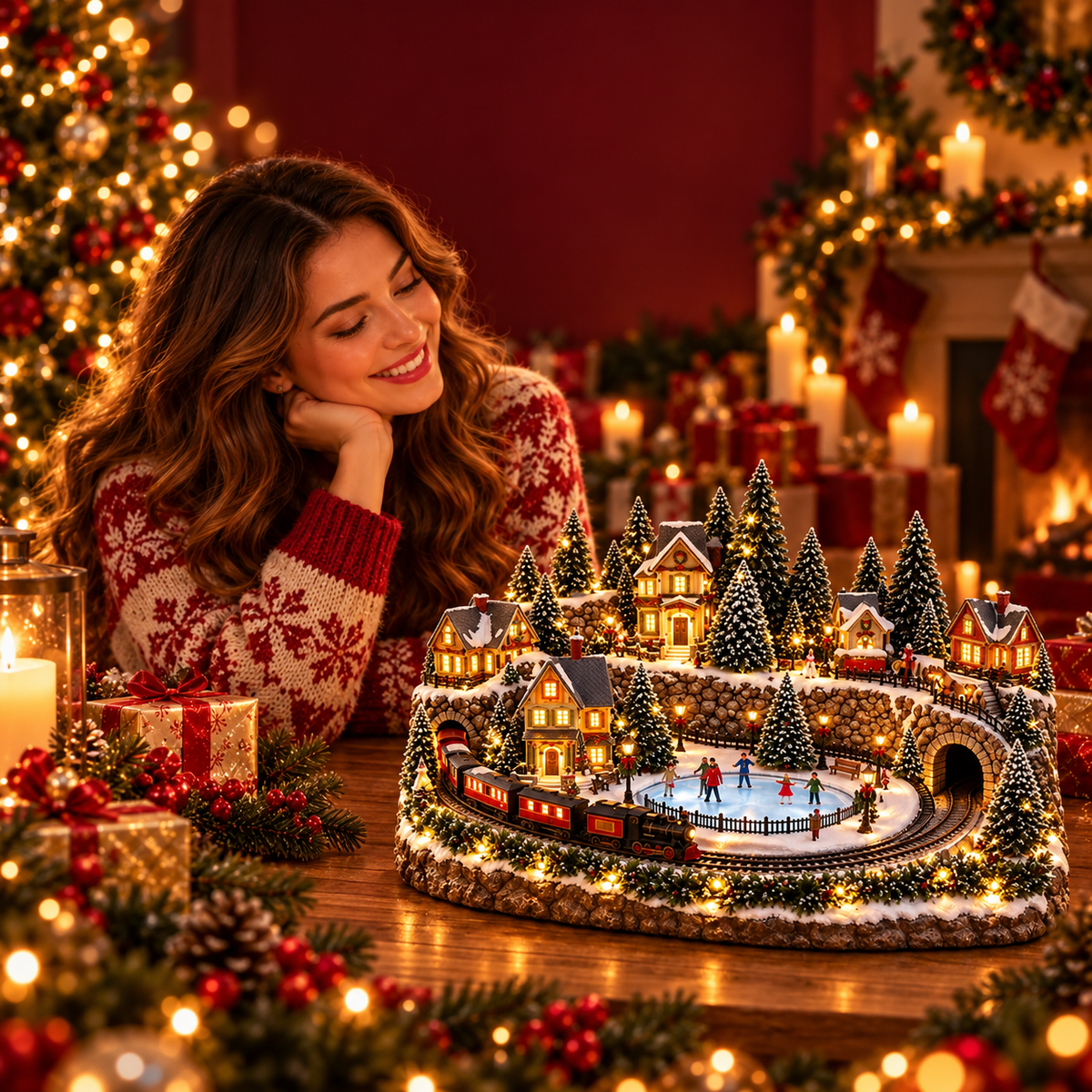 ❤️Animated Christmas Train & Ice Rink Village with Lights & Music