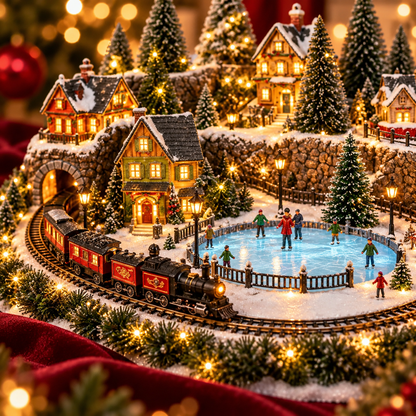 ❤️Animated Christmas Train & Ice Rink Village with Lights & Music