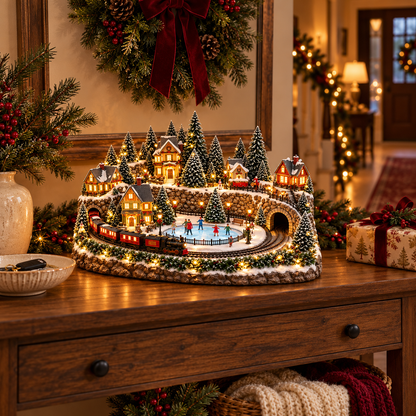 ❤️Animated Christmas Train & Ice Rink Village with Lights & Music