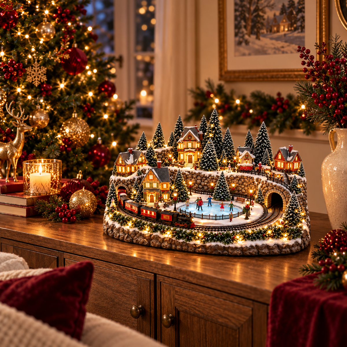❤️Animated Christmas Train & Ice Rink Village with Lights & Music