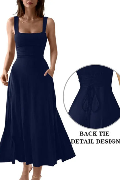 Women's Sleeveless Square Neck A-Line Maxi Dress