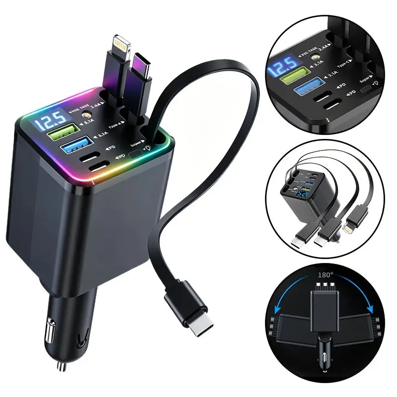8-in-1 Ultimate Car Charger! Level up your drive with 60W Starlight projection