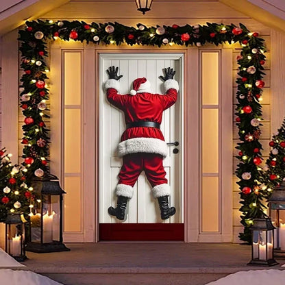 🎁Stretch Christmas Door Cover with Santa &amp; Reindeer Print
