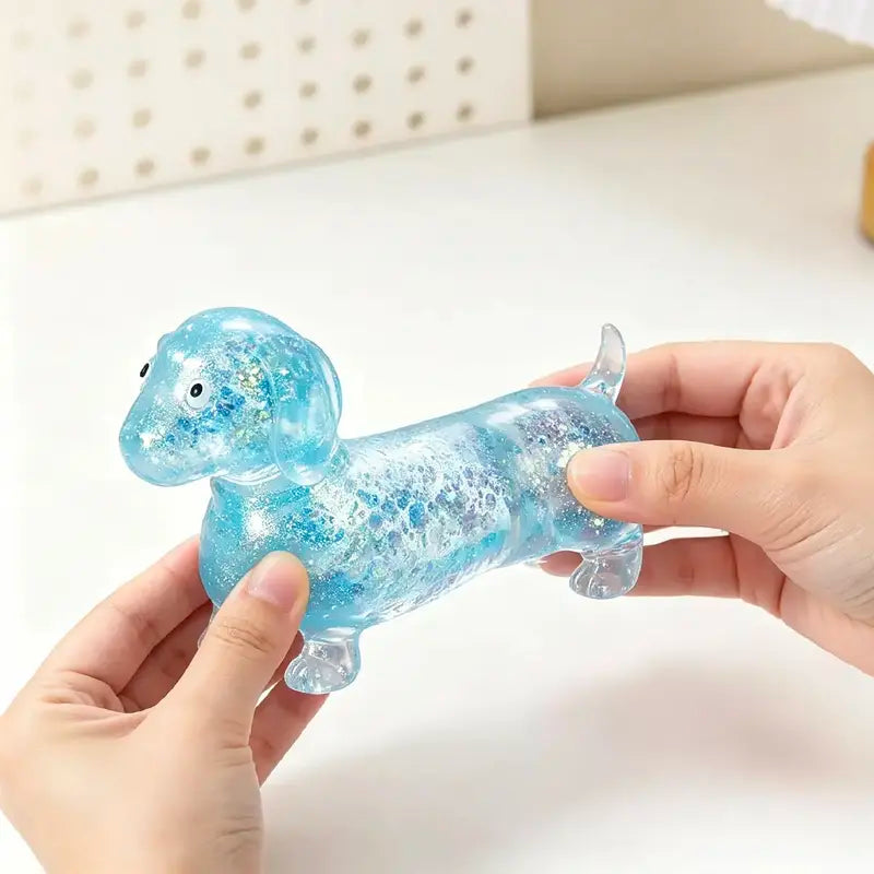 Sparkly Dachshund Squishy Stress Relief Toy – Cute Stretchy Anxiety Fidget for Kids & Adults