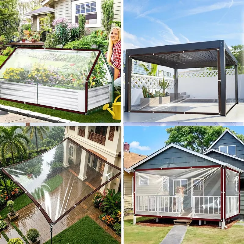 🎉Clear Waterproof PE Tarp – Transparent Outdoor Cover with Metal Grommets