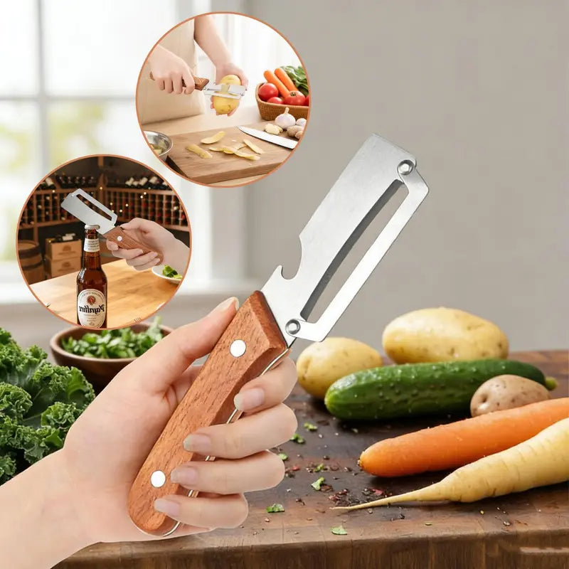 2PSC Premium Wooden Handle Fruit & Vegetable Peeler Set