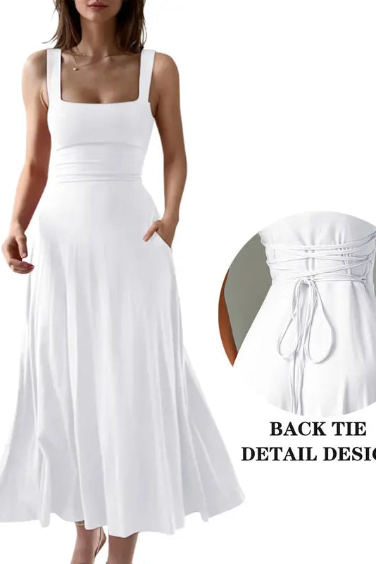 Women's Sleeveless Square Neck A-Line Maxi Dress