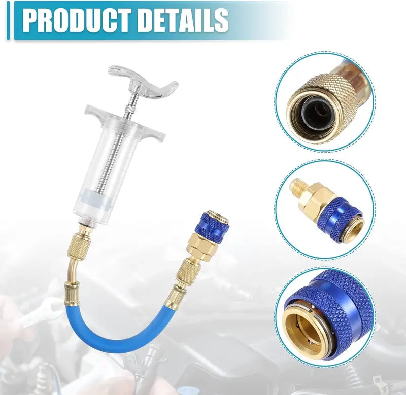30ml (1 Oz) Manual AC Oil & UV Dye Injector Kit with 1/4" SAE Quick Coupler for Automotive & HVAC Air Conditioning Systems