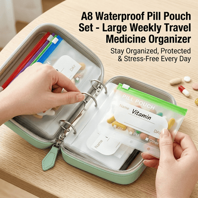 💊 A8 Wasserdichte Pillendosen-Tasche – Großer wöchentlicher Reise-Medikamenten-Organizer