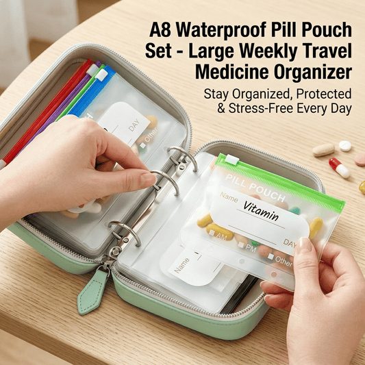 💊 A8 Wasserdichte Pillendosen-Tasche – Großer wöchentlicher Reise-Medikamenten-Organizer
