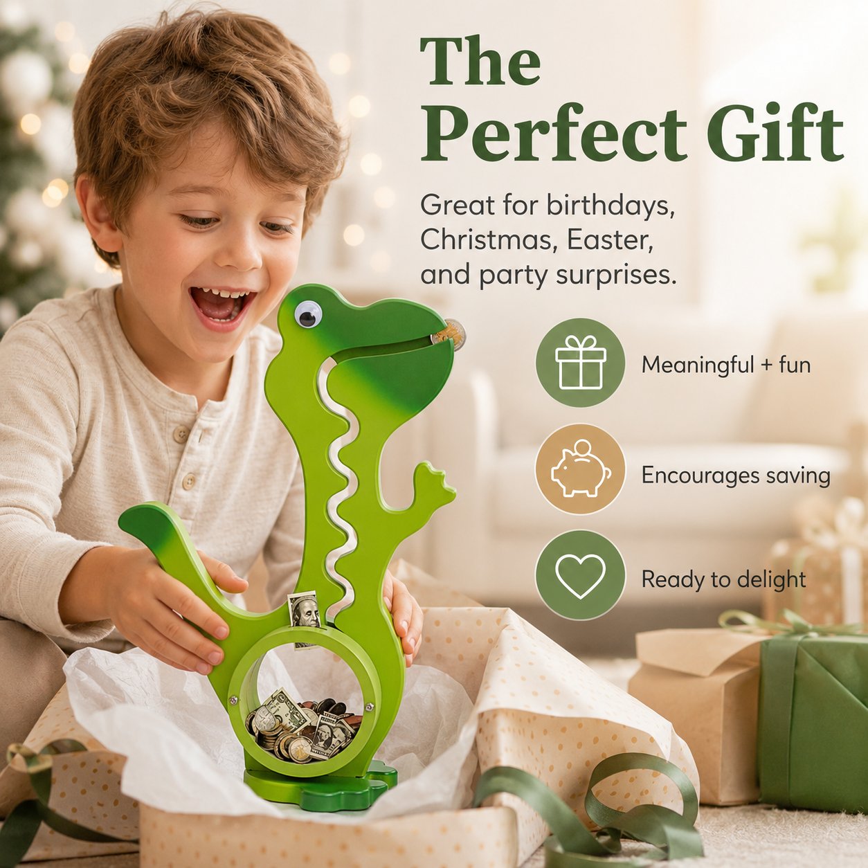 🦕Wooden Dinosaur Piggy Bank for Kids Boys & Girls
