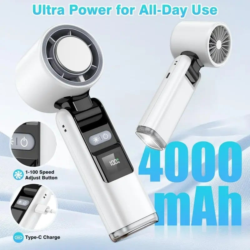 ❄️ 50% OFF Summer Deal | Multifunction Handheld Turbo Cooling Fan with AC-Like Ice Gel Pad & 5 Gears