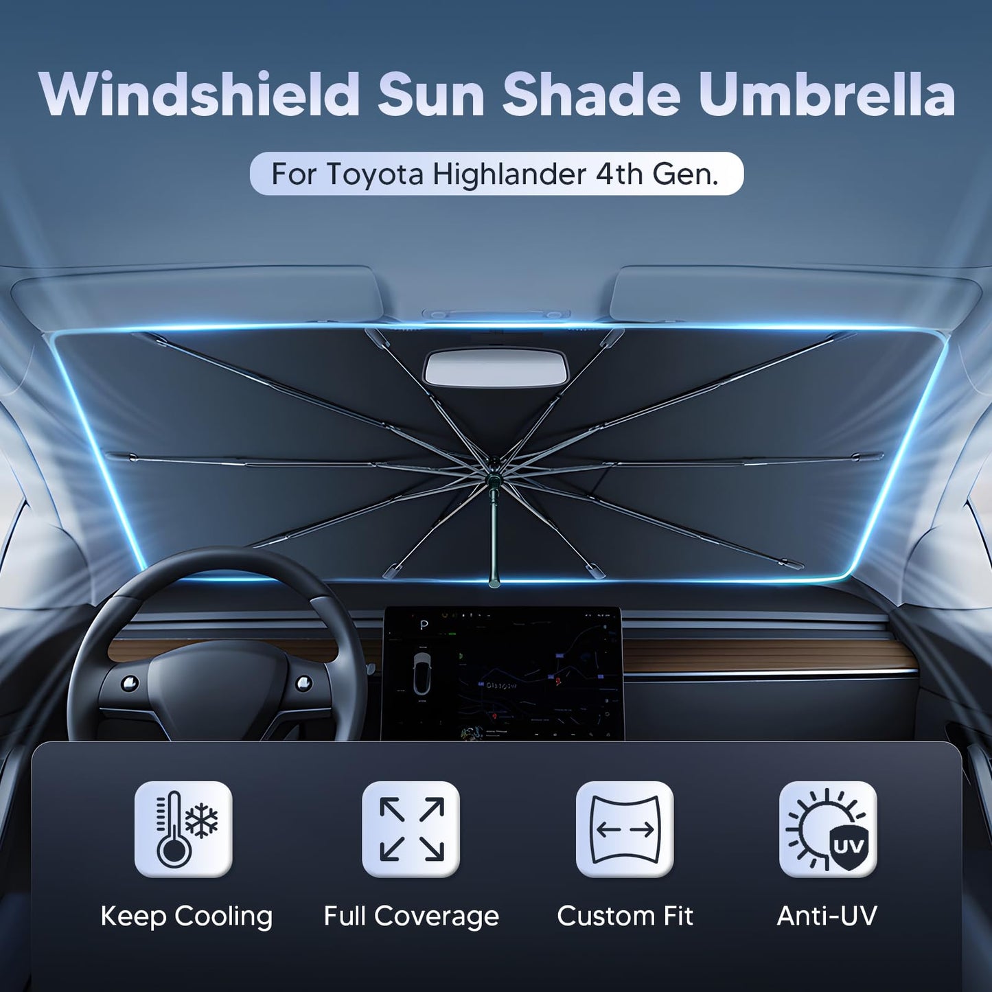 Foldable Windshield Sun Shade Umbrella 55" x 31" ☂️🚗 | Reflective Car Sunshade for Heat Insulation & UV Protection
