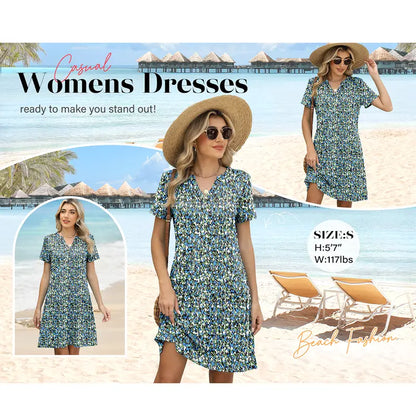 2026 Fashion Edition OFEEFAN Summer Dress – Women’s Casual V-Neck Short Sleeve Beach & Vacation Dress