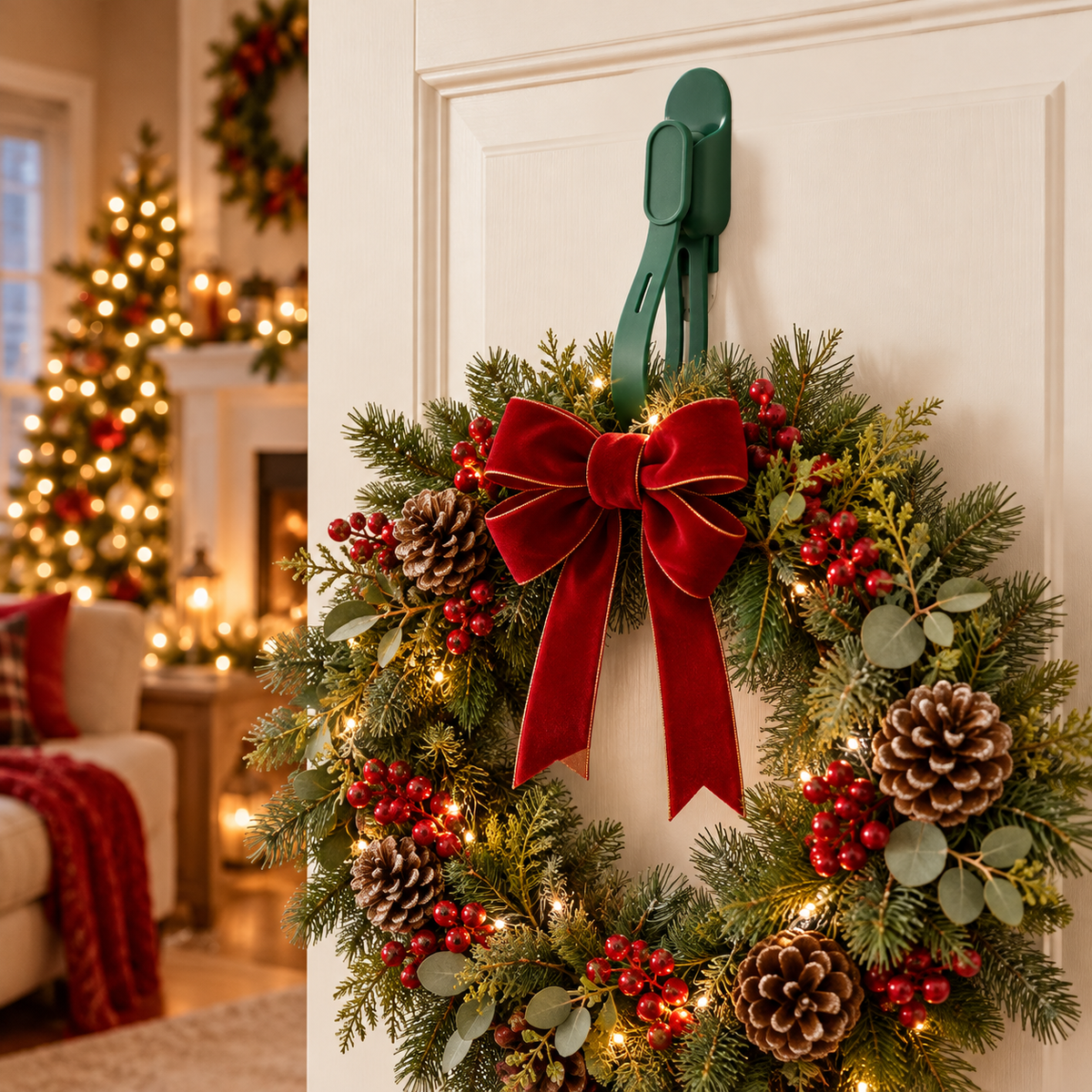 🎄 6-Pack Christmas Wreath Hangers – No-Drill Peel & Stick Holiday Hooks