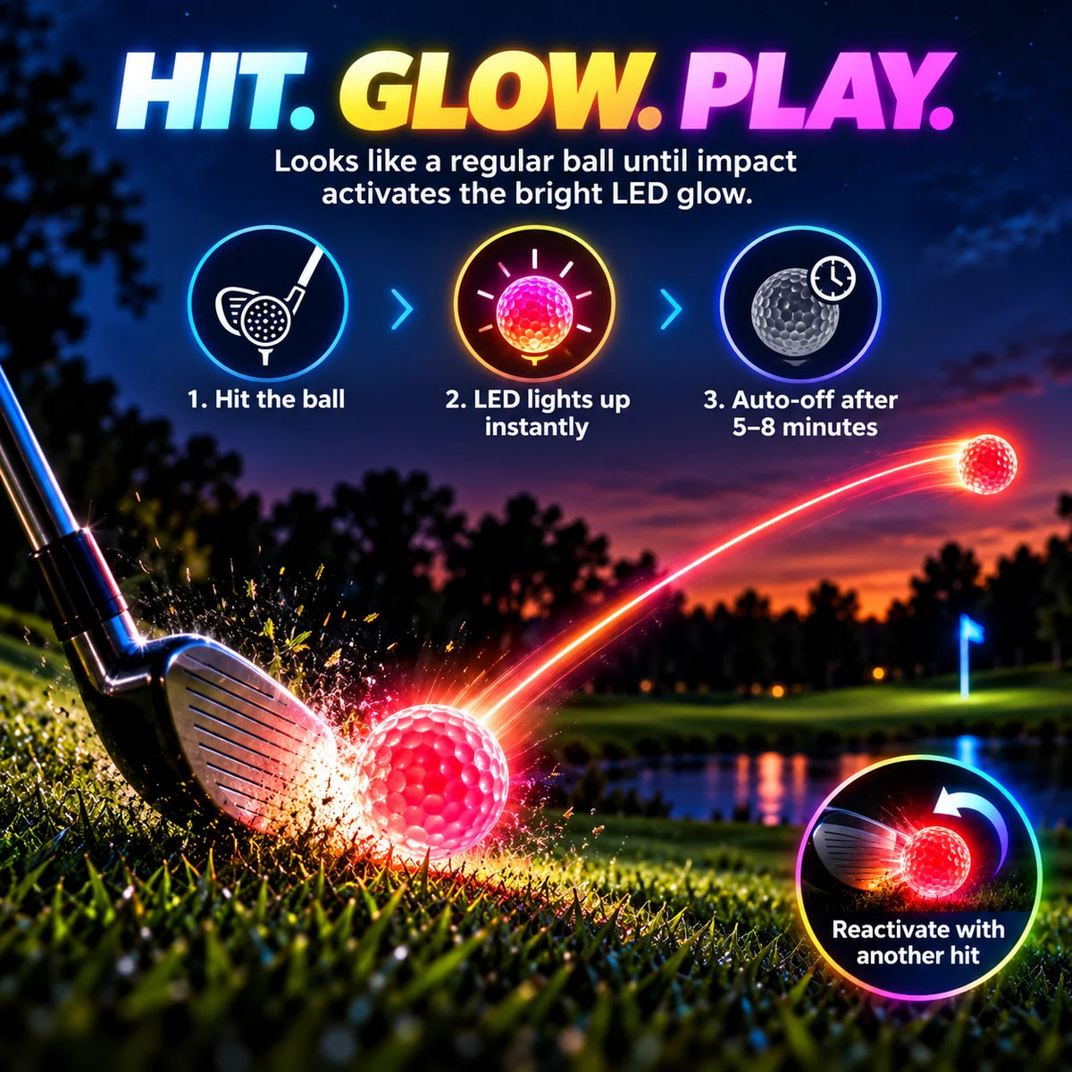 🎁Glow-in-the-Dark LED Golf Balls – Impact Activated