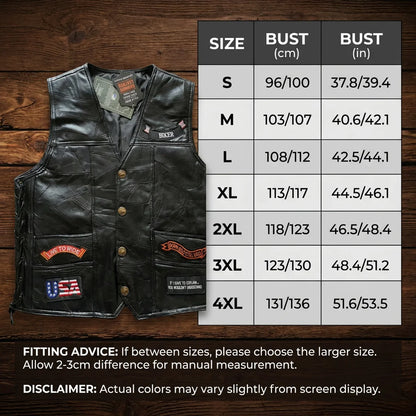 🦅 Genuine Leather Biker Vest – Eagle & American Patches