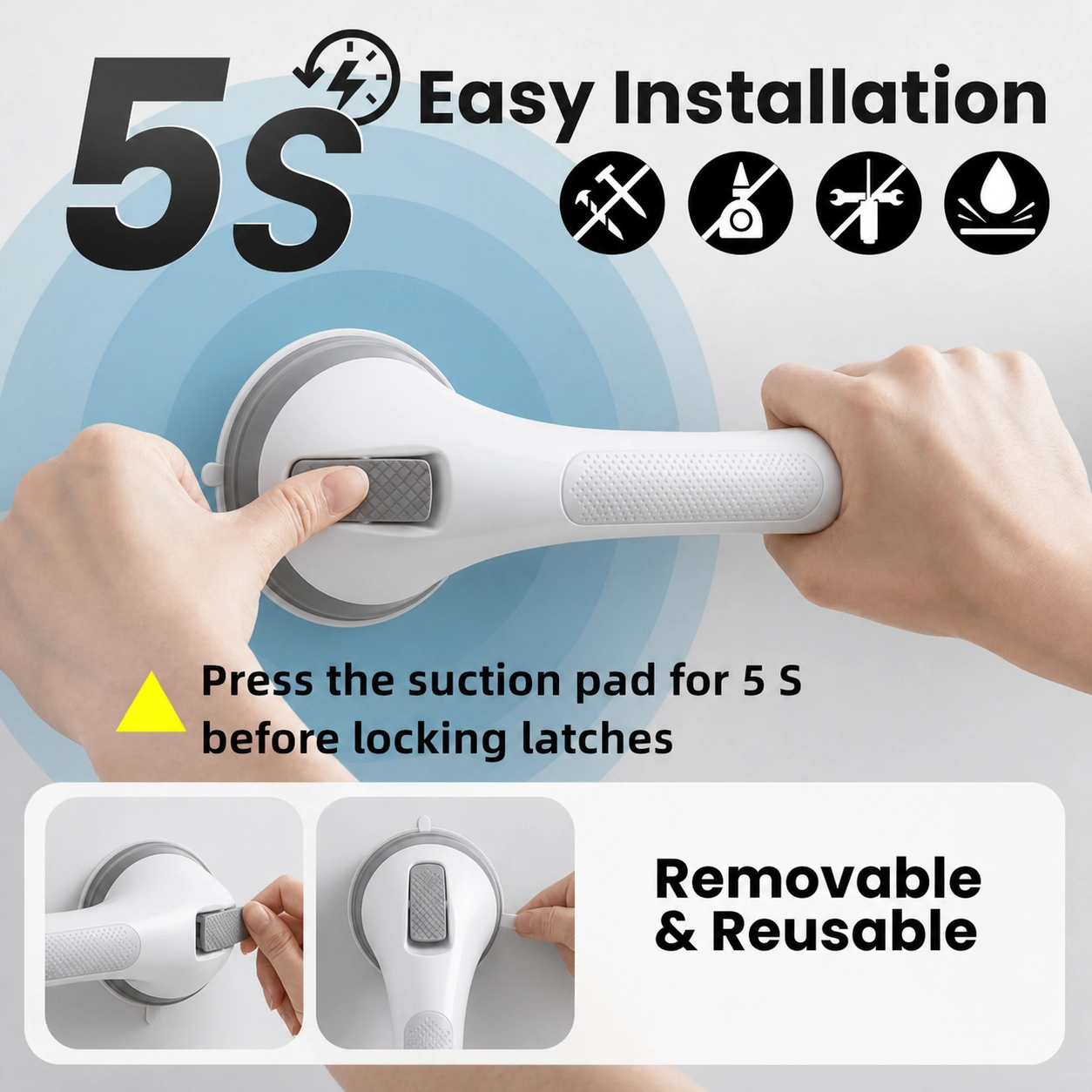 🛡️ SafeHold No-Drill Suction Grab Bar