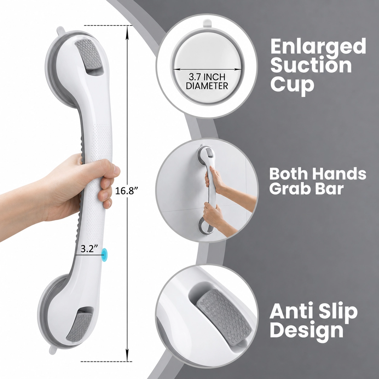 🛡️ SafeHold No-Drill Suction Grab Bar