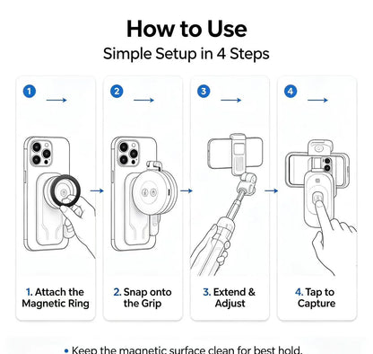 🎁LAST DAY 32% OFF-Zoomable Magnetic Palm Grip | Selfie Stick & Tripod