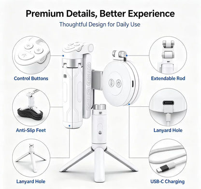 🎁LAST DAY 32% OFF-Zoomable Magnetic Palm Grip | Selfie Stick & Tripod