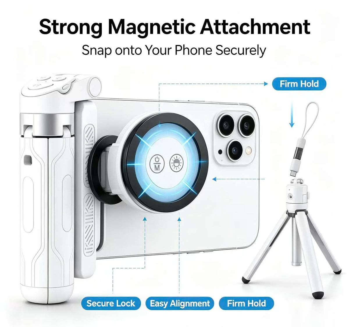 🎁LAST DAY 32% OFF-Zoomable Magnetic Palm Grip | Selfie Stick & Tripod