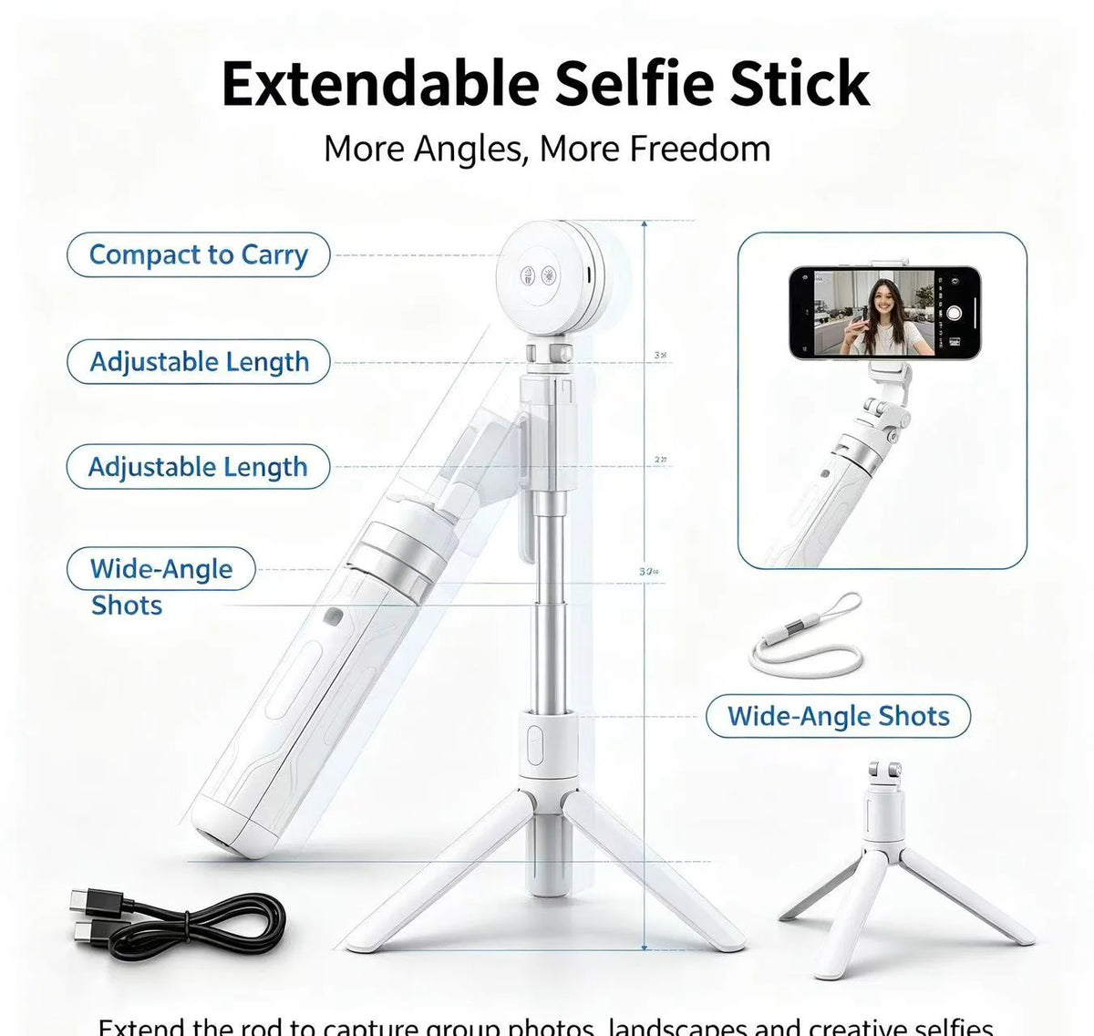 🎁LAST DAY 32% OFF-Zoomable Magnetic Palm Grip | Selfie Stick & Tripod