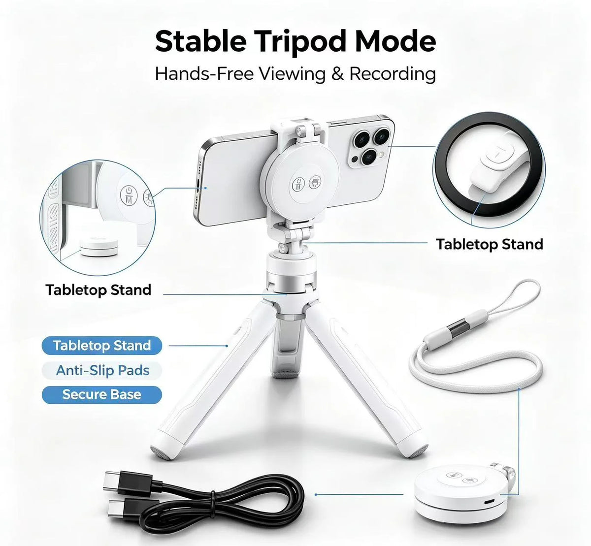 🎁LAST DAY 32% OFF-Zoomable Magnetic Palm Grip | Selfie Stick & Tripod
