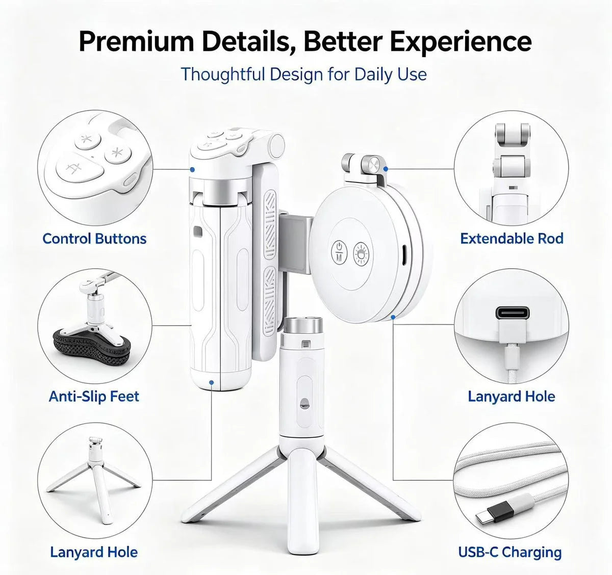 🎁LAST DAY 32% OFF-Zoomable Magnetic Palm Grip | Selfie Stick & Tripod