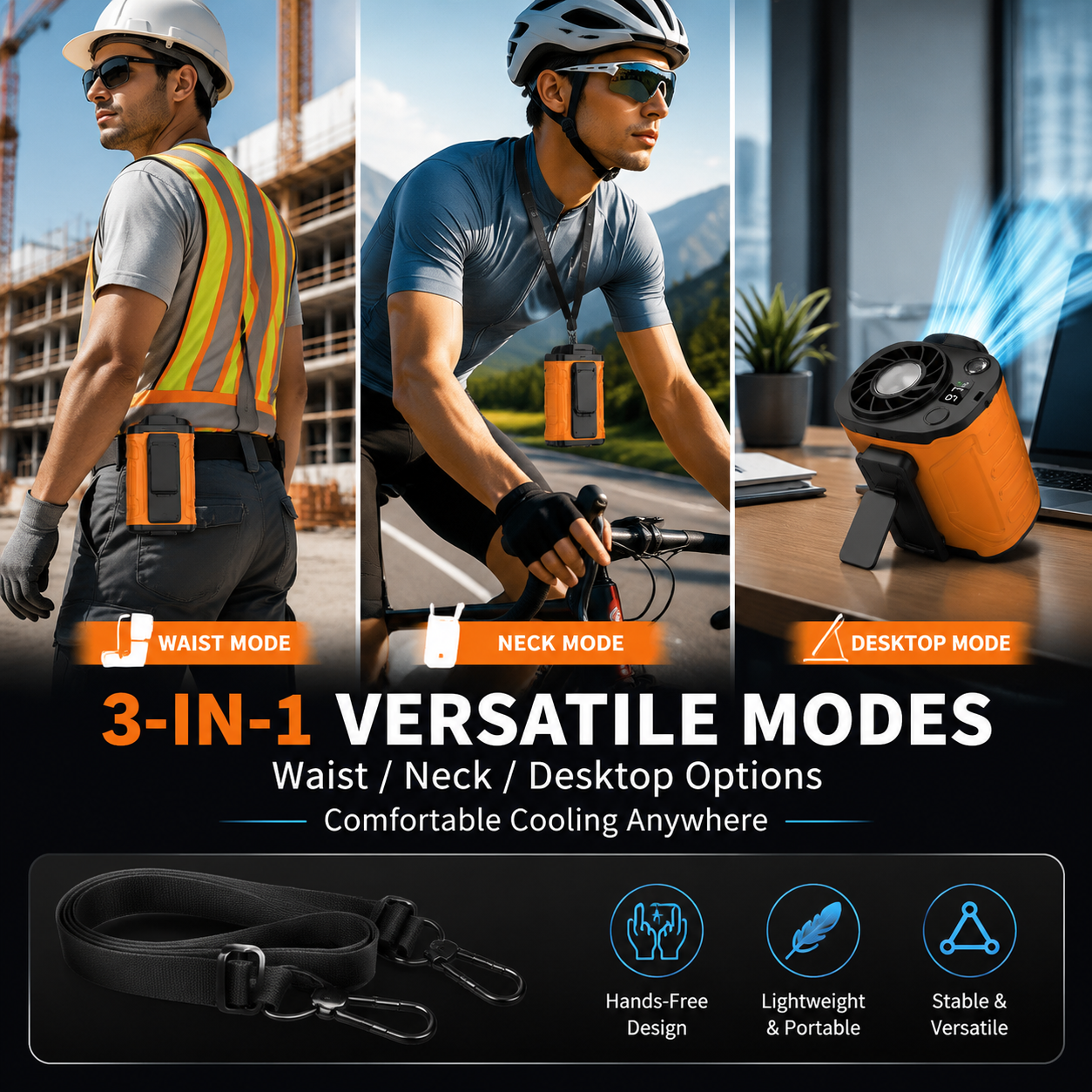🔥 JIFENG Power Waist Fan | 199-Speed Turbo Cooling Wearable Fan – Ultra Strong Airflow, 21700 Battery, Dual Turbine Wind, LED Display, Camping & Outdoor Work Essential