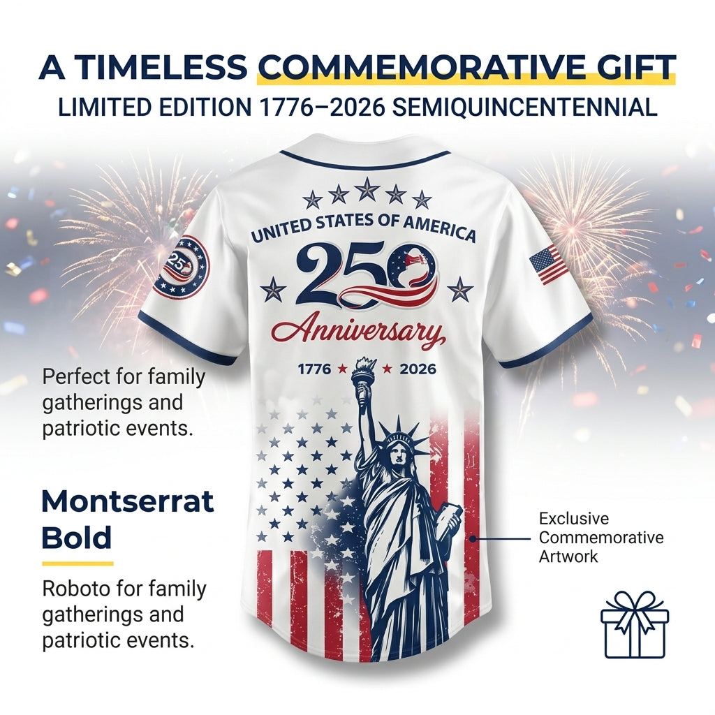 🇺🇸 USA 250th Anniversary Baseball Jersey – 1776–2026 Semiquincentennial Edition