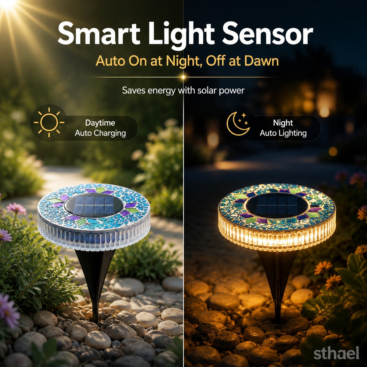 🌞 Solar Mosaic Disk Light – Waterproof Outdoor Pathway LED Light