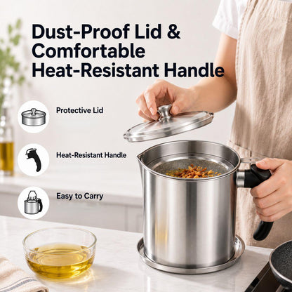 Modern Stainless Steel Oil Dispenser with Filter & Lid – 1.5L Kitchen Oil Storage Container
