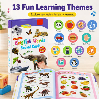 Interaktives sprechendes Lernbuch für Kinder – 300+ englische Wörter & 13 Lernthemen für Kleinkinder von 1–6 Jahren