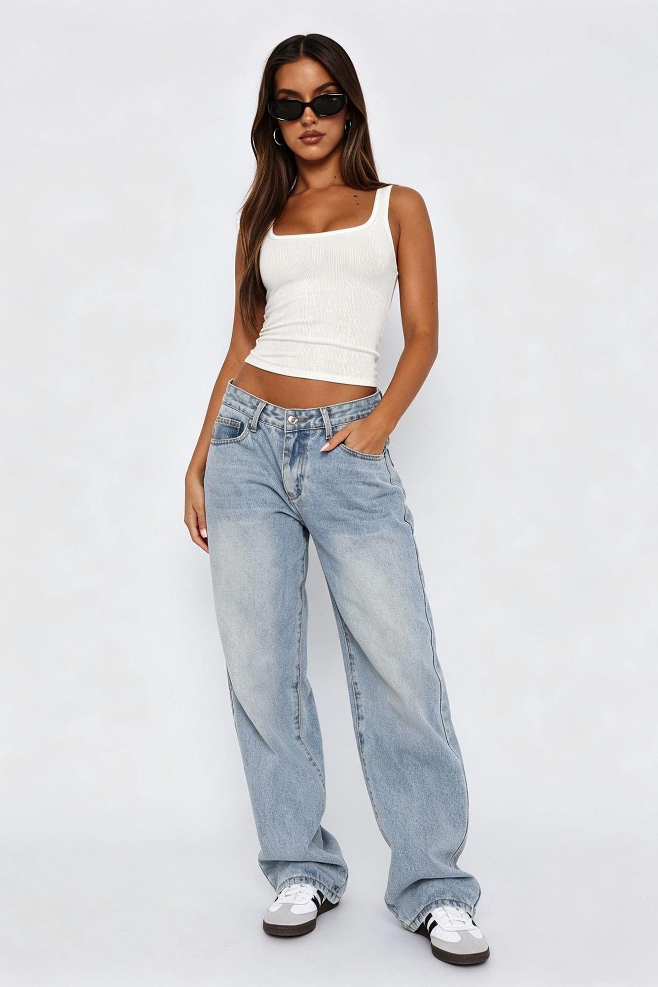 Women's Low Rise Wide Leg Loose Fit Denim Jeans
