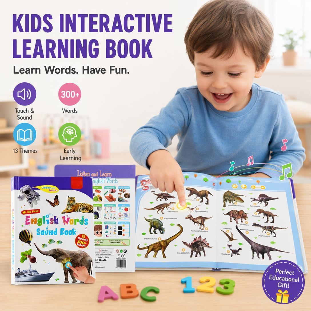 Interaktives sprechendes Lernbuch für Kinder – 300+ englische Wörter & 13 Lernthemen für Kleinkinder von 1–6 Jahren