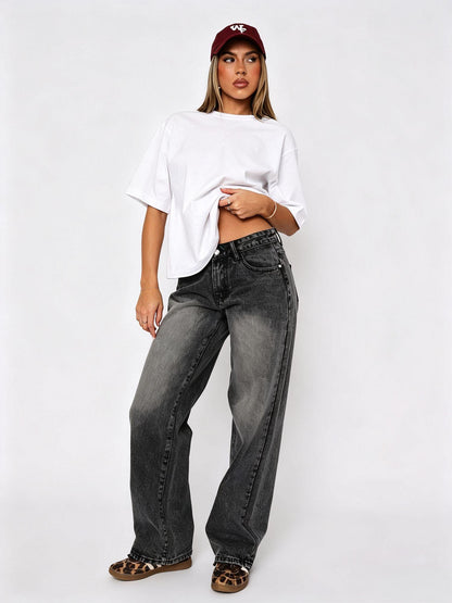 Women's Low Rise Wide Leg Loose Fit Denim Jeans