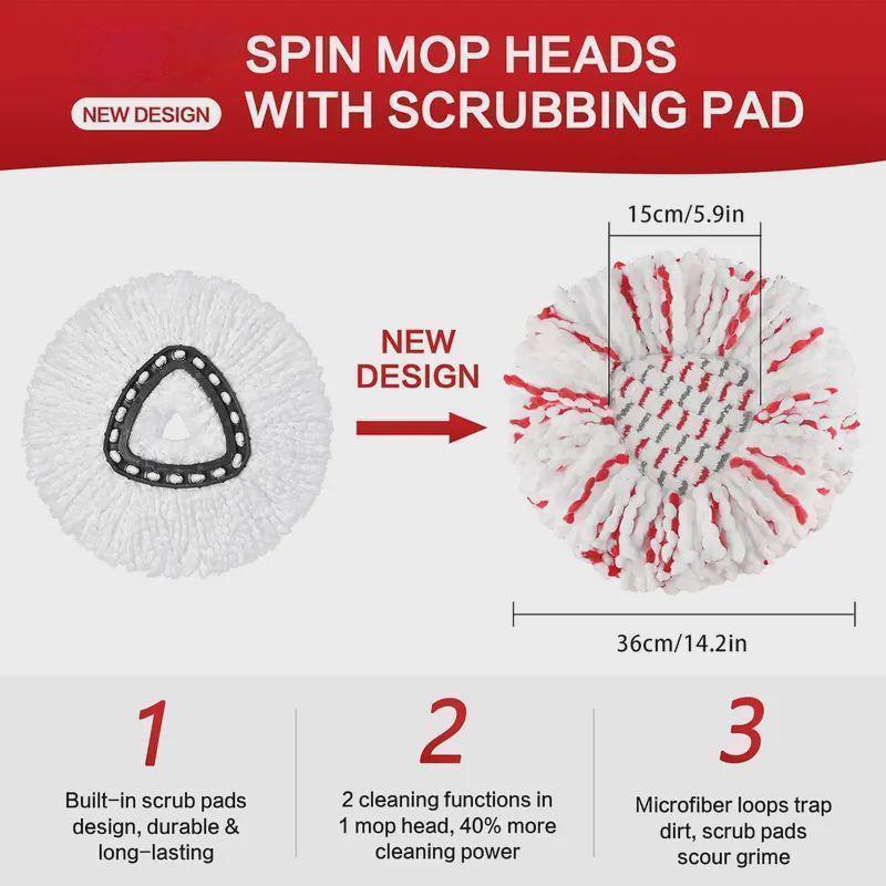 Upgraded Spin Mop Replacement Head with Built-in Scrub Pad