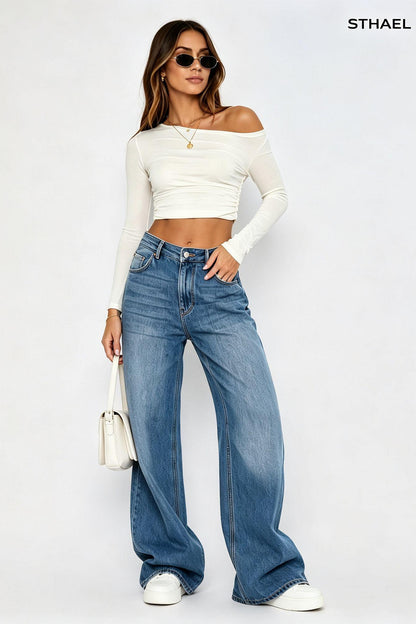 Damen Low Rise Loose Fit Jeans mit weitem Bein