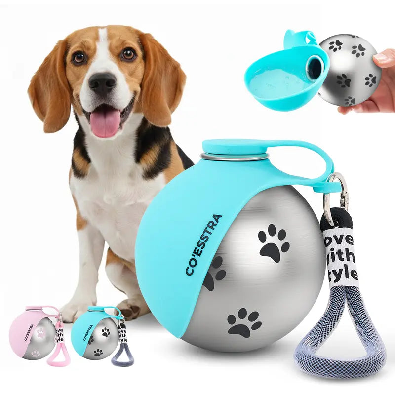 Stainless Steel Dog Water Bottle with Drinking Bowl