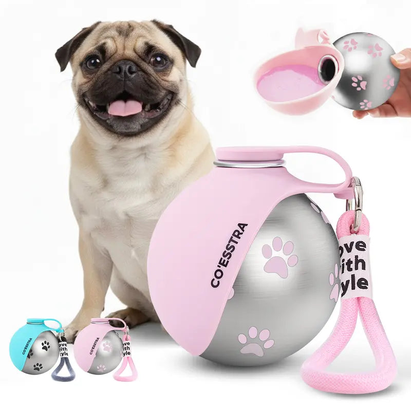 Stainless Steel Dog Water Bottle with Drinking Bowl