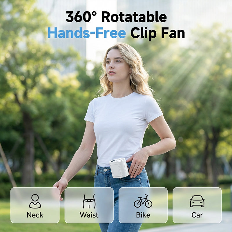 360° rotatable, hands-free, attachable fan