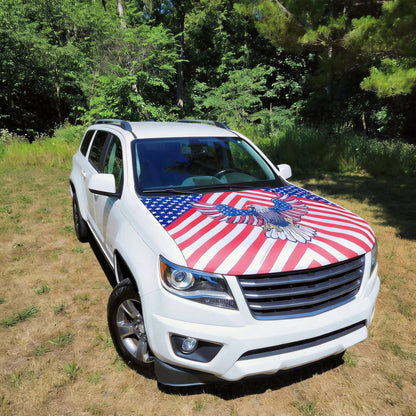 American Flag Car Hood Cover With Dual Triangle Clips Fits Trucks SUVs Sedans Jeep Commemorative Edition