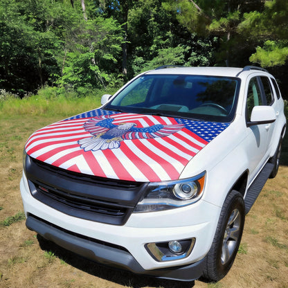 American Flag Car Hood Cover With Dual Triangle Clips Fits Trucks SUVs Sedans Jeep Commemorative Edition
