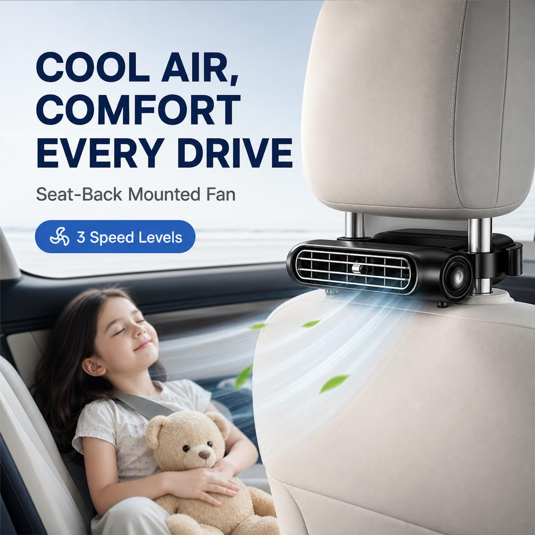 Car Seat Cooling Fan – USB Rechargeable Backseat Fan with Turbo Airflow & Easy Velcro Installation