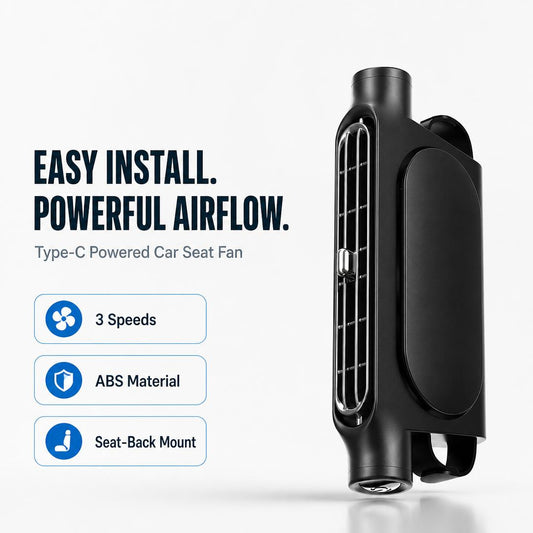 Car Seat Cooling Fan – USB Rechargeable Backseat Fan with Turbo Airflow & Easy Velcro Installation