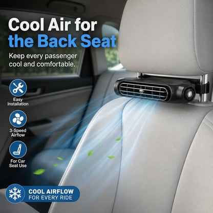 Car Seat Cooling Fan – USB Rechargeable Backseat Fan with Turbo Airflow & Easy Velcro Installation