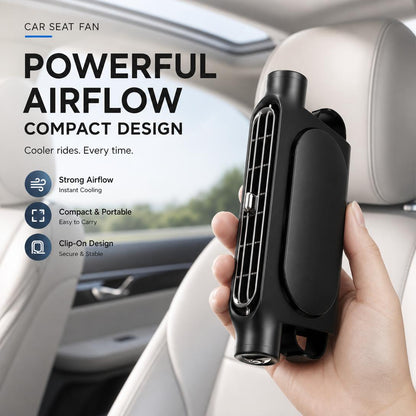Car Seat Cooling Fan – USB Rechargeable Backseat Fan with Turbo Airflow & Easy Velcro Installation