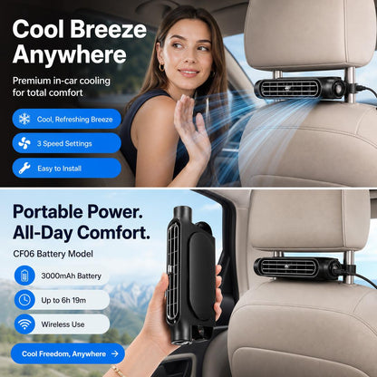 Car Seat Cooling Fan – USB Rechargeable Backseat Fan with Turbo Airflow & Easy Velcro Installation