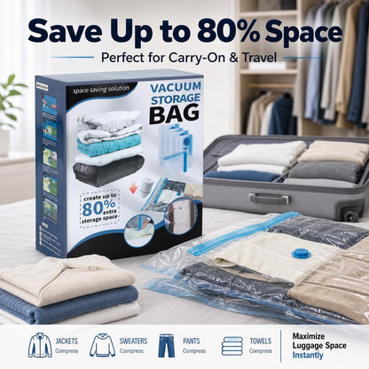 Cordless Travel Vacuum Storage Bags Set ✈️🧳Waterproof & Reusable Space Saver for Clothes & Packing, Perfect for Carry-On Suitcases